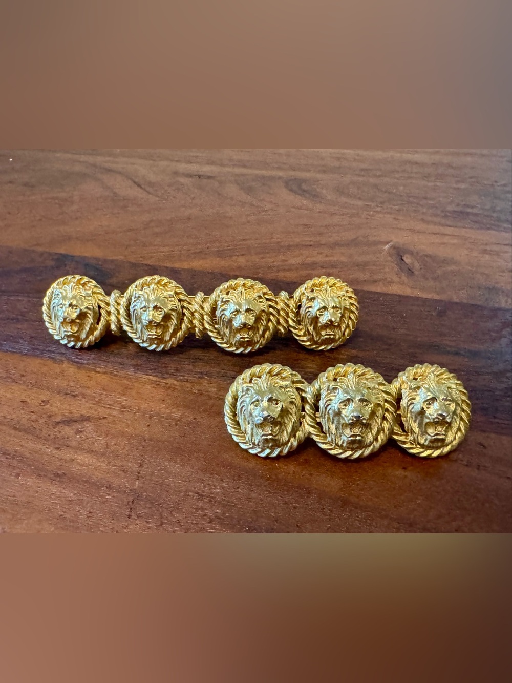 VTG Anne Klein 4 Lion Heads Hair Barrette Clip France w/Smaller One missing back
